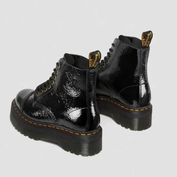 Martens SINCLAIR DISTRESSED PATENT LEATHER PLATFORM BOOTS